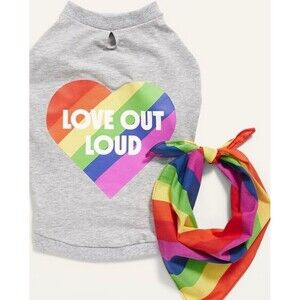 Printed T-Shirt & Bandana Set for Pets rainbow pride old navy  XL New